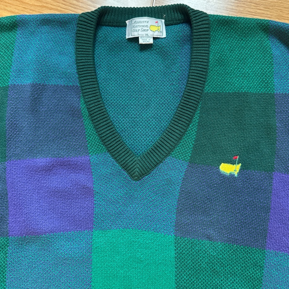 Slazenger Augusta Masters Green and Purple V-Neck Sweater